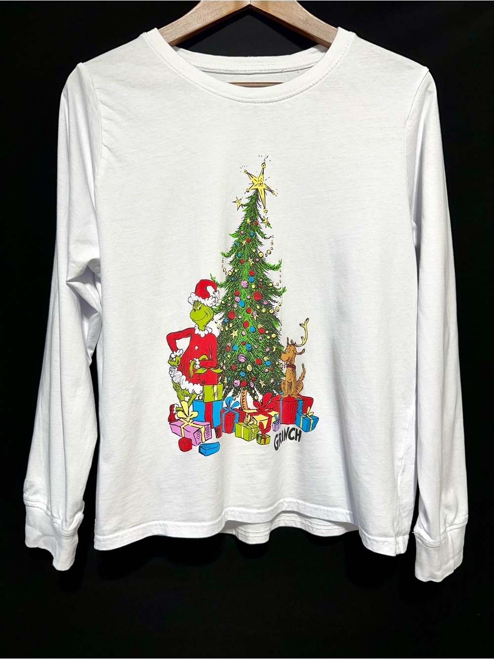 Dr Seuss The Grinch Christmas Tree Graphic Long Sleeve Tee L